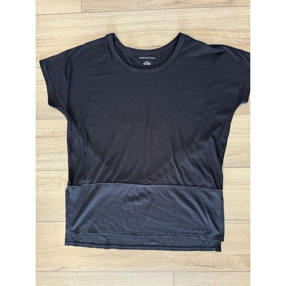 American Eagle Oversized Ribbed Black Loose Soft Tunic T Shirt S Small Women’s - Picture 1 of 4
